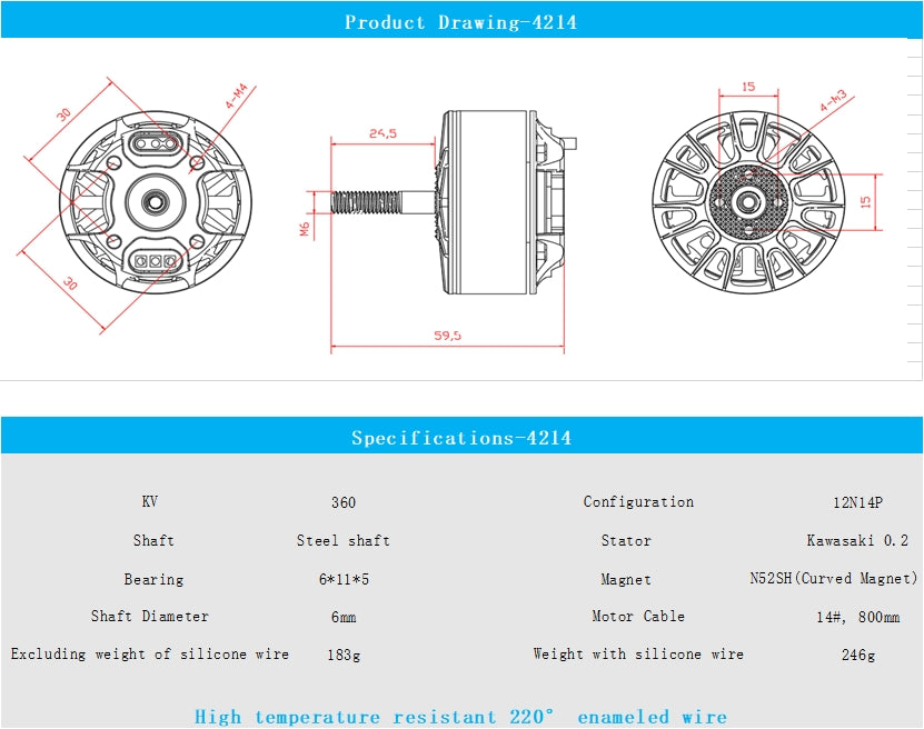 EXTREME RC T1-4214 360KV/660KV/700KV Brushless Drone Motor Accessories fpr 13 inch Fpv Drone Motors