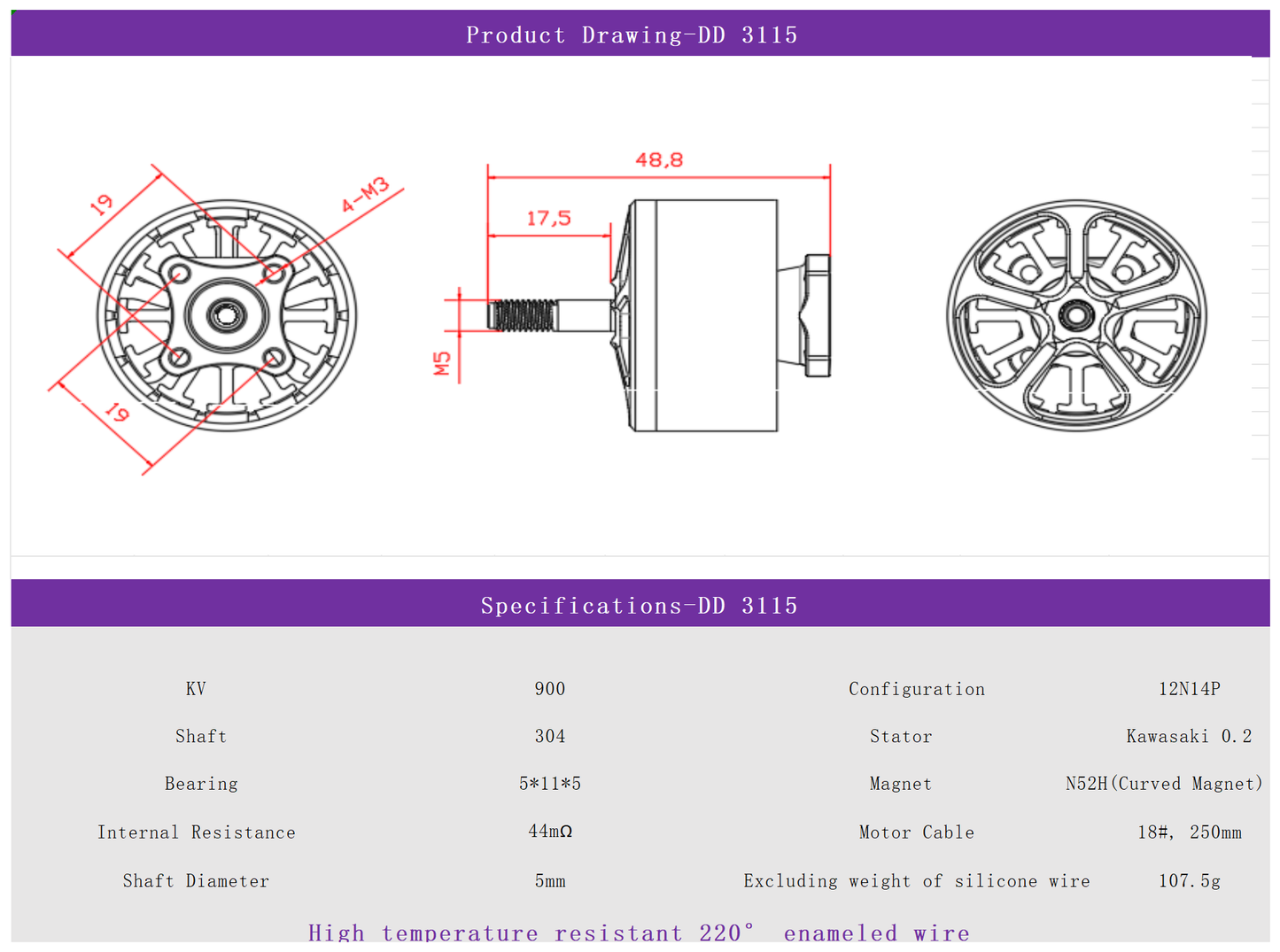 EXTREME RC DD-3115 900KV Brushless Drone Motor FPV drone motors fpr 10 inch Fpv Drone Motors