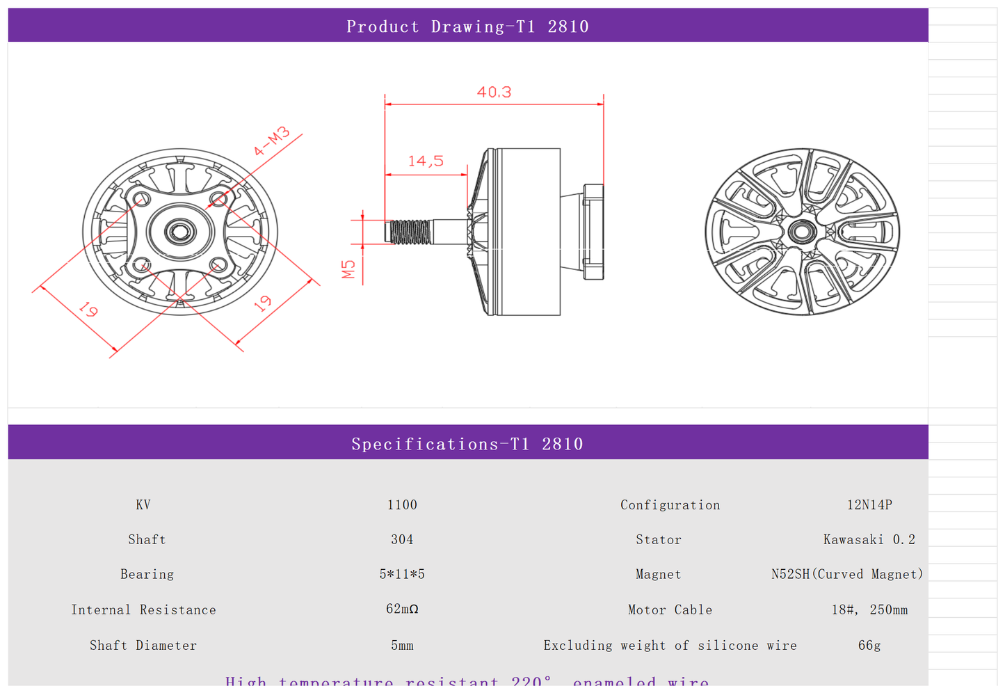 EXTREMC RC T1-2810 1100KV/1350kv FPV drone motors Brushless Drone Motor fpr 7 inch Fpv Drone Motors