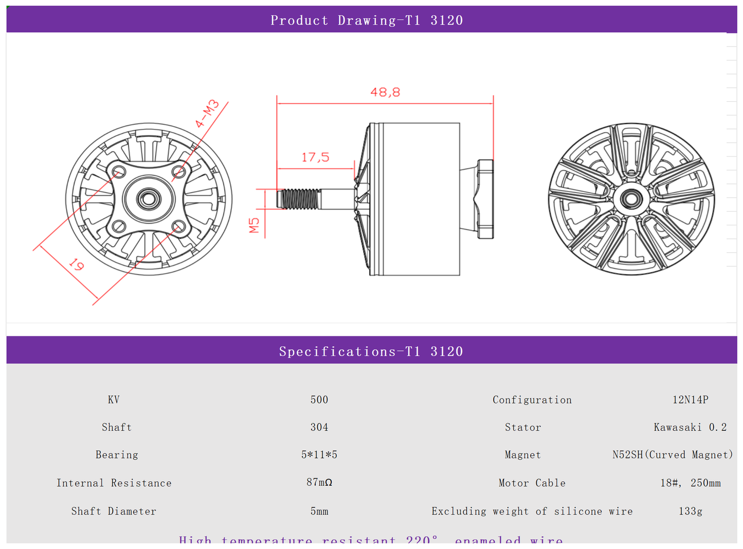EXTREME RC T1-3120 540KV/700KV FPV UAV MOTORS FPV drone motors fpr 13 inch Fpv Drone Motors