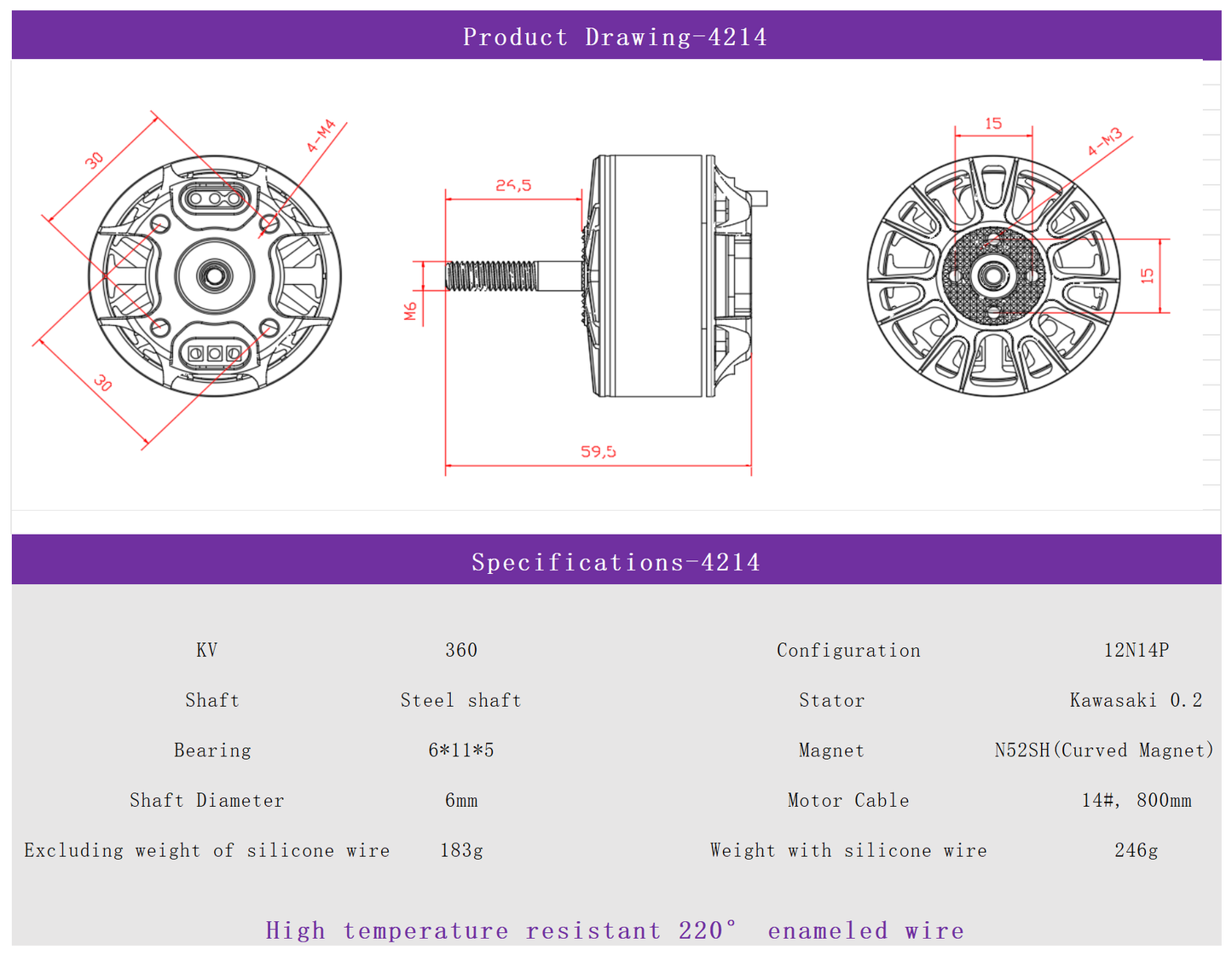 EXTREME RC T1-4214 360KV/660KV/700KV Brushless Drone Motor Accessories fpr 13 inch Fpv Drone Motors