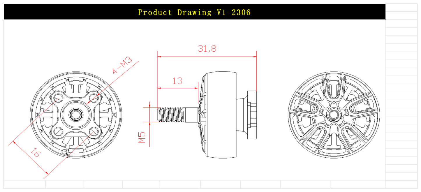EXTREME RC V1-2306 1650KV/1750KV/1950KV/2450KV/2650KV/2850KV FPV motors for 5 inch Fpv Drone