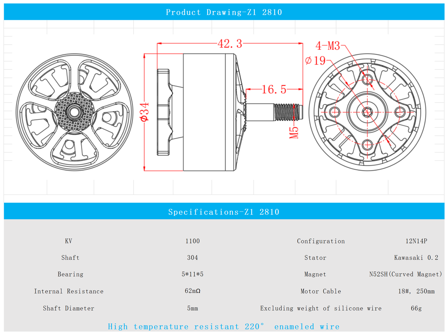 EXTREME RC Z1-2810 1100KV/1350KV/1500KV FPV Drone Brushless motor for 8 inch Fpv Drone
