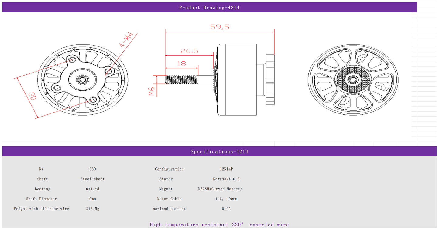EXTREME RC  Z1-4214 380KV/450KV/650KV Brushless Drone Motor fpr 13 inch Fpv Drone Motors