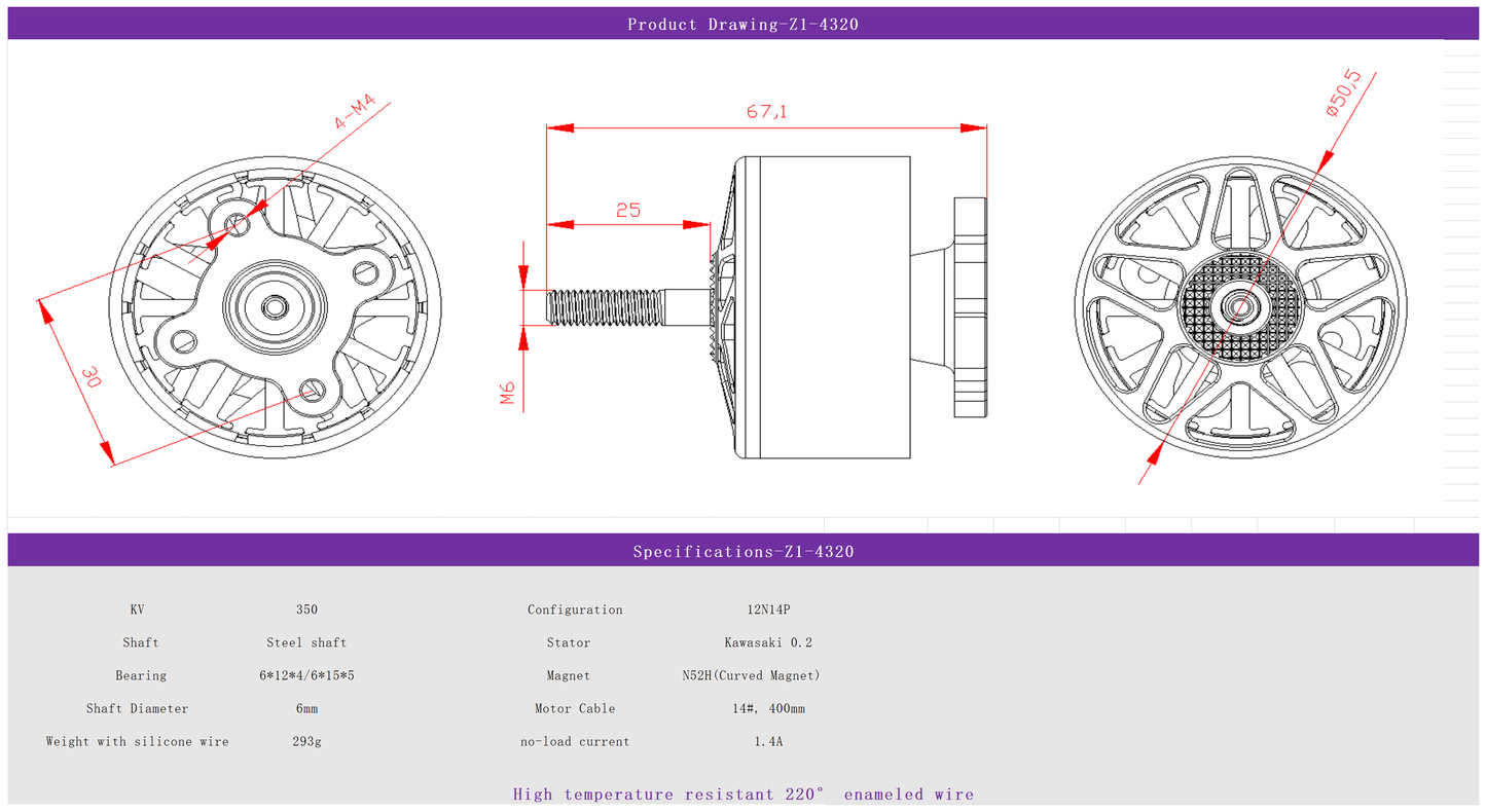 EXTREME RC  Z1-4320 350KV Brushless Drone Motor fpr 13 inch Fpv Drone Motors